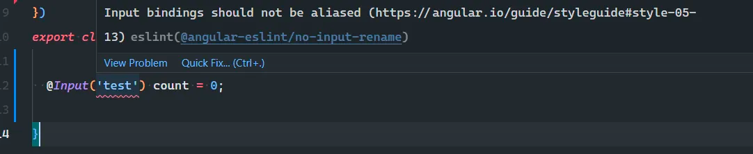 ESLint error about Angular input binding alias